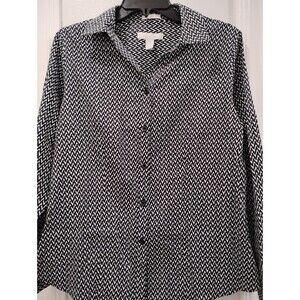 Chicos 1 Button-Down Shirt Black White Chevron Cotton No-Iron Womens Size Medium